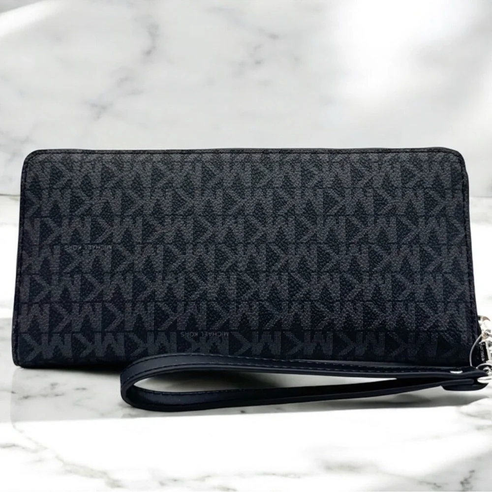 Michael Kors Large Continental Wallet Wristlet Black Signature